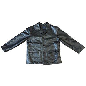 V MADE IN ITALY MENS FAUX LEATHER JACKET XL BLACK BUTTONS FRONT & IN POCKETS